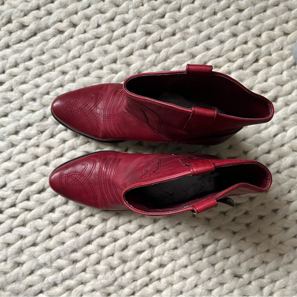 Cropped Red Leather Cowboy Ankle Boots by Franco Sarto | size 8 - Picture 8 of 13